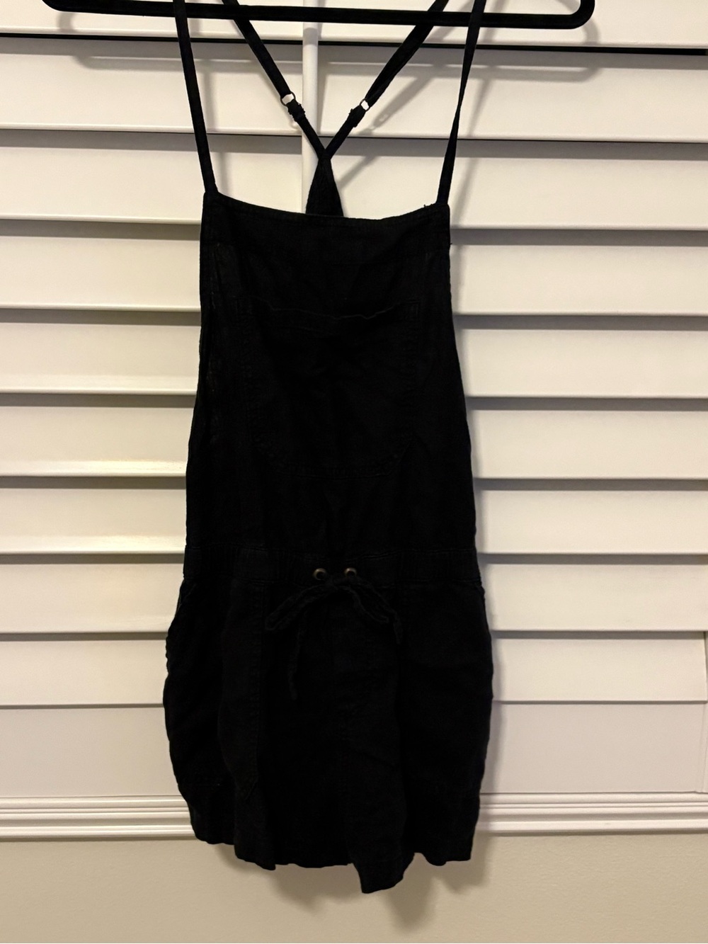 Black Women's Strappy Shortalls with Drawstring Waist